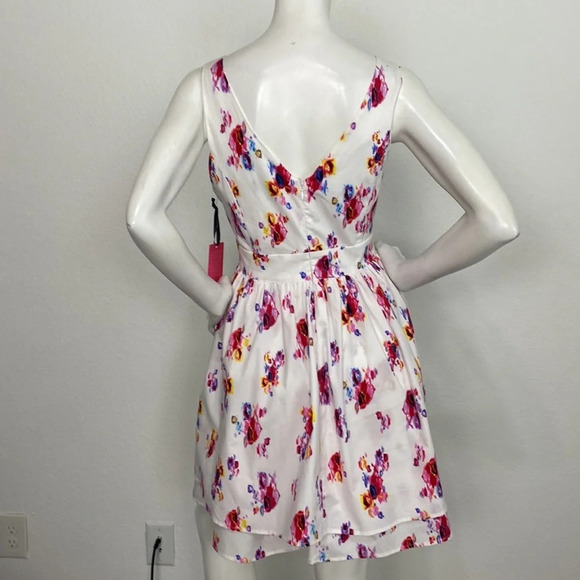Prabal Gurung "NEW" White Floral V-Neck Ruffle Sleeveless Mini Dress Size 12 - Picture 6 of 11